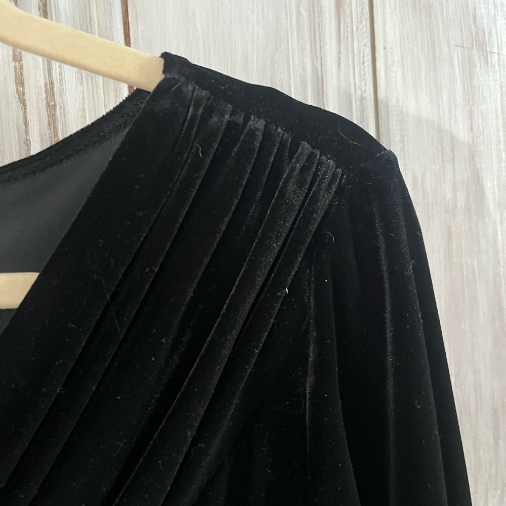 VTG Y2K black Velvet babydoll top 3/4 sleeve | M whimsigoth fairy grunge romance - Picture 3 of 12